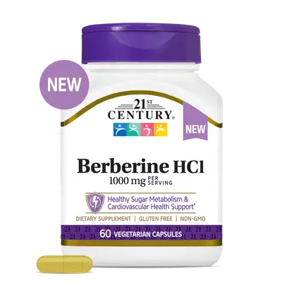 21st Century Berberine HCl 1000mg 60 Veg Caps