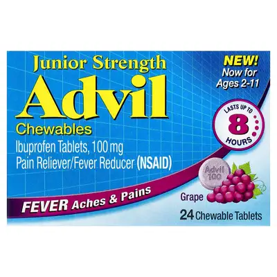 Advil Junior Strength 100mg (Age 2-11) 24 Chewable Tablets