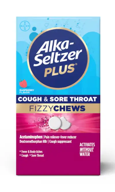 Alka-Seltzer Plus Cough & Sore Throat FizzyChews Raspberry 24 Tablets