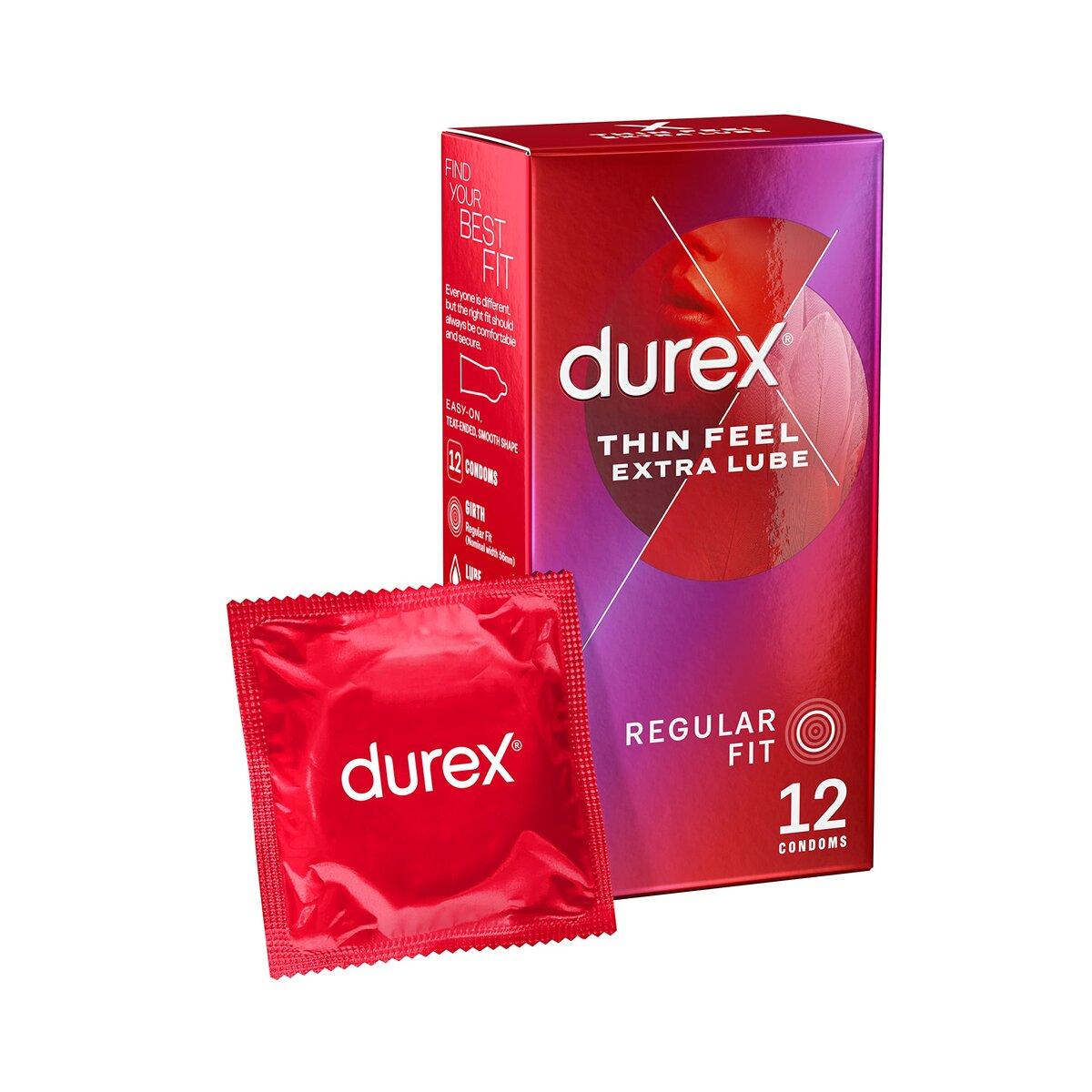Durex Thin Feel Extra Lube Condoms, 12 Packs