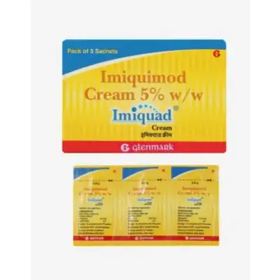 Glenmark Imiquad Imiquimod Cream 5% pack of 3 sachets