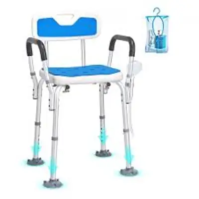 Medical-Grade Shower Chair With Comfortable Blue Sponge Seat