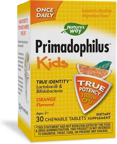NATURE'S WAY PRIMADOPHILUS KIDS ORANGE FLAVOUR X 30 CHEWABLE TABS