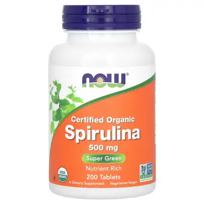Now certified organic spirulina 500mg 200 tablets