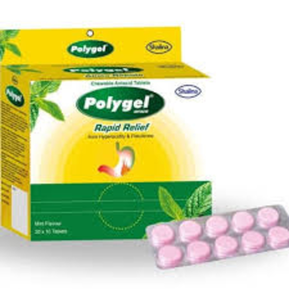 Polygel Rapid Relief Chewable Antacid - By 10 Mint Flavour Tablets