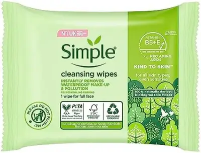 Simple cleansing facial wipes