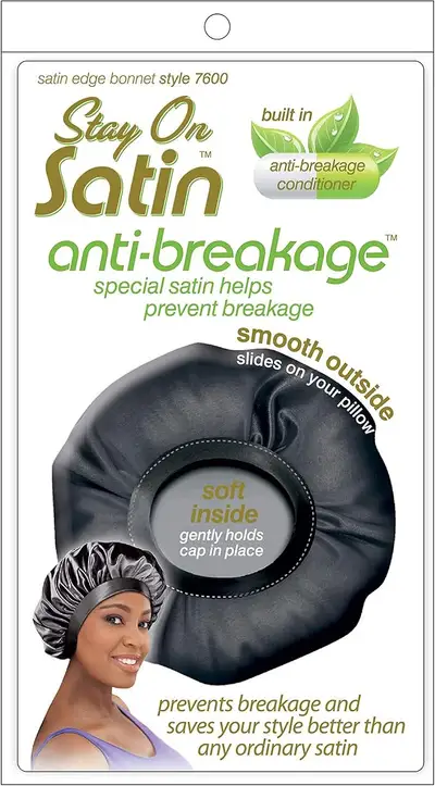 STAY ON SATIN ANTI-BREAKAGE LARGE SLEEP BONNET WITH INFUSED HAIR CONDITIONERS