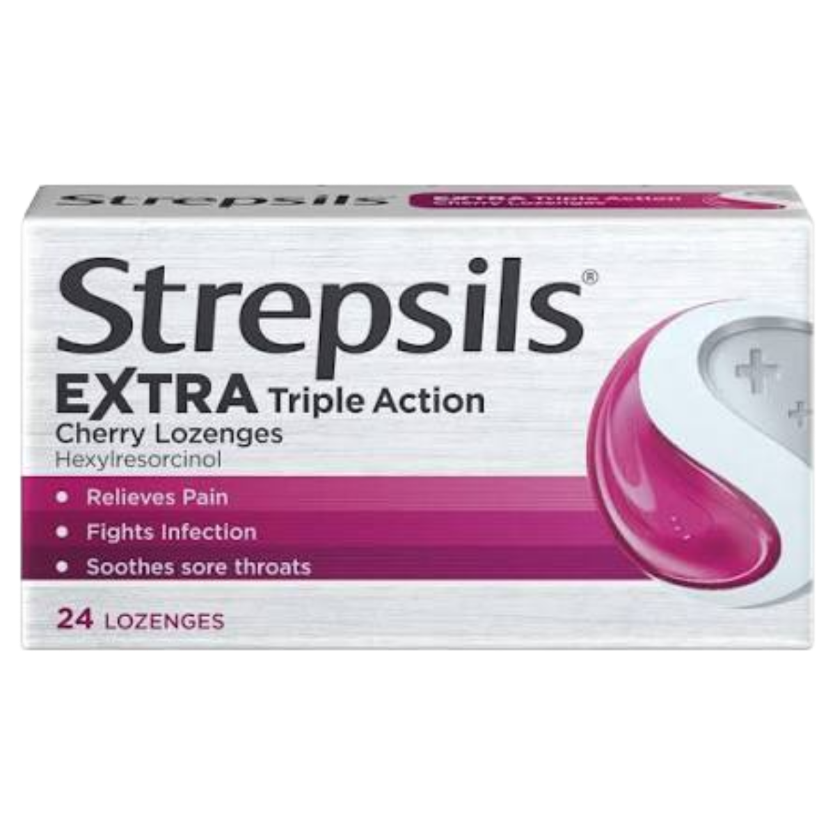 Strepsils Extra Triple Action Cherry Lozenges, 24 Lozenges