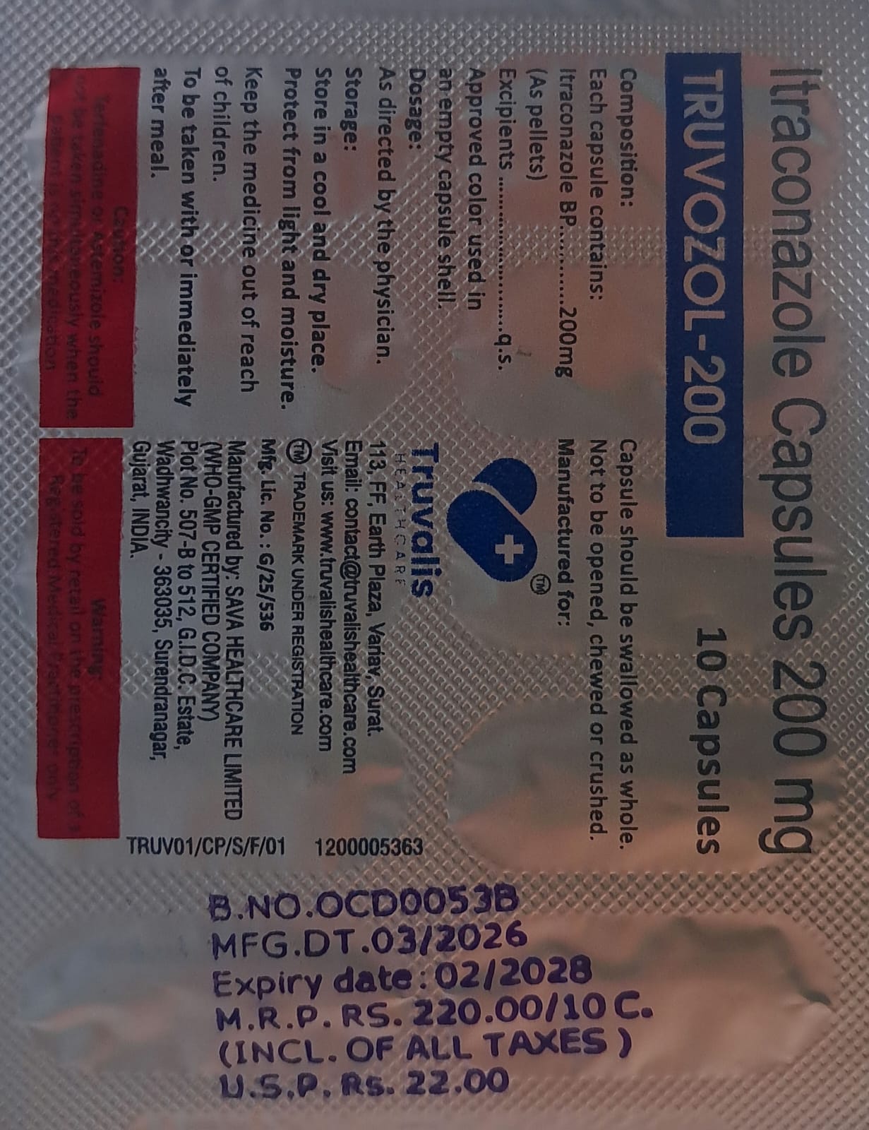 Truvozol- 200 (itraconazole capsules 200 mg)